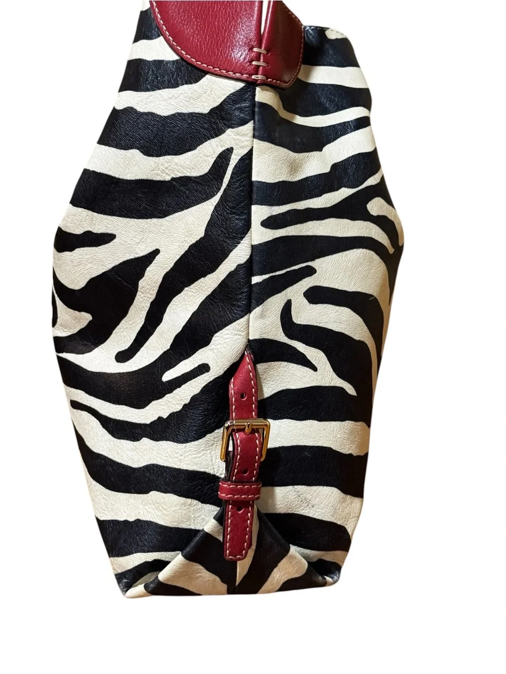Dooney & Bourke Black and White Zebra Print Hobo with Burgundy Trim